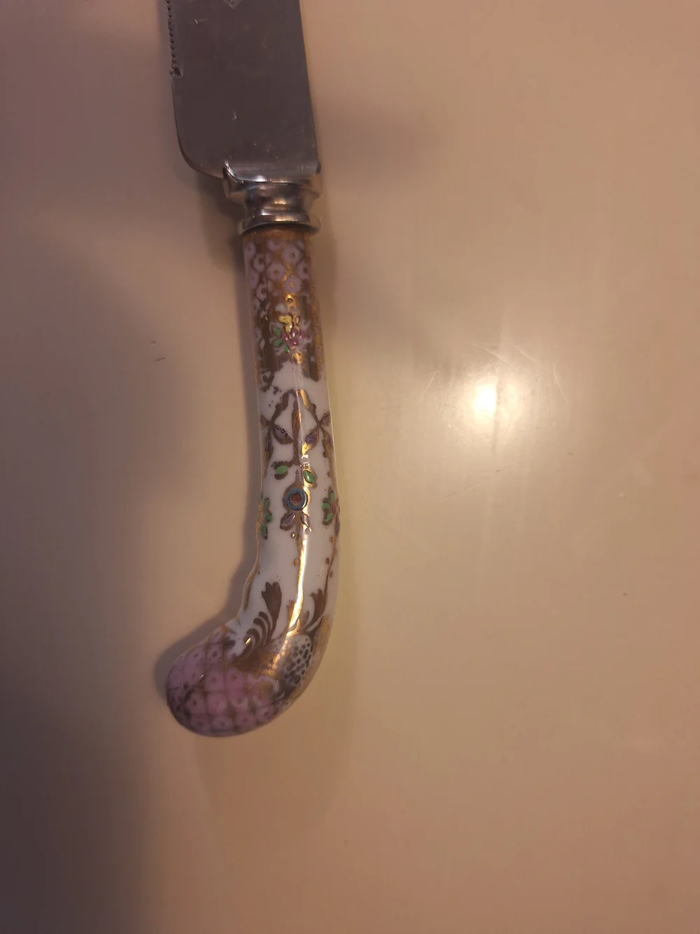 Sheffield England Stainless Cake Pie Bread Knife Floral Ceramic Porcelain Handle